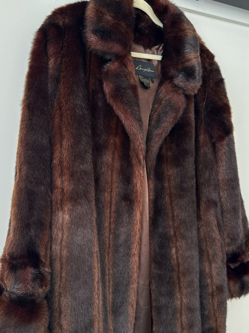 DENNIS BASSO Womens Brown Faux Fur Coat - Classic Luxe Outerwear